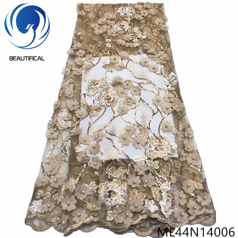 

BEAUTIFICAL beads 3d tulle flower african lace with sequins 2019 dress sewing lace net tulle 3d fabric ML44N140