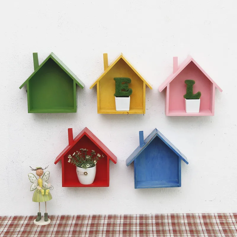 

M.J.D. Hot American Village Retro Wood Colored Small House Living Room Wall Mount Shelf Walls Wall Decorations Home Living Room