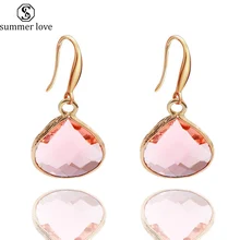 Nova moda brincos de cristal gota moda verão brincos de vidro para mulher instrução azul rosa boho lágrima jóias