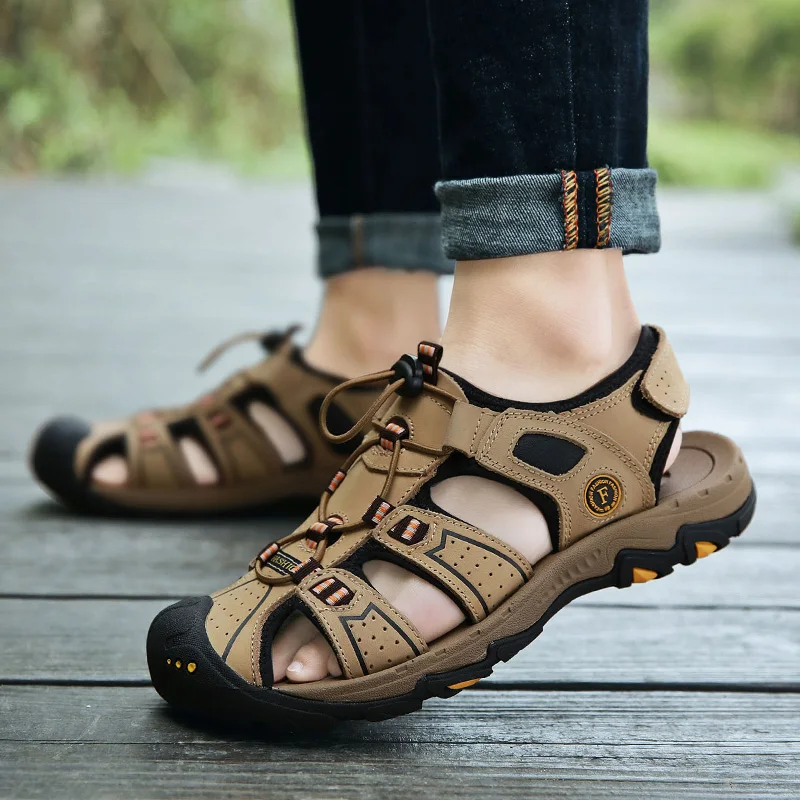 Gomnead/Новинка; летние мужские сандалии; черные пляжные сандалии из натуральной кожи высокого качества для прогулок;