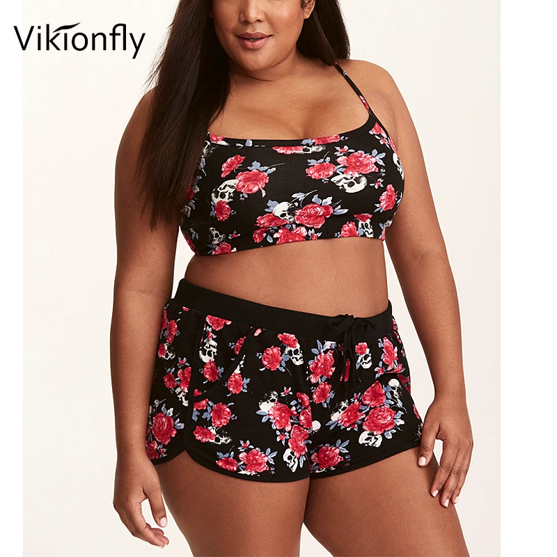 Vikionfly 5XL Plus Size High Bikini Large High Waist Swimsuit Swimwear With Shorts Printed Floral Bating Suit Swim|Bikini Set| -