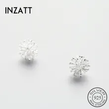 INZATT, классические трендовые серьги-гвоздики в виде одуванчика, настоящее 925 пробы, серебро, белый цвет, милые женские ювелирные изделия, милые романтические аксессуары, подарок