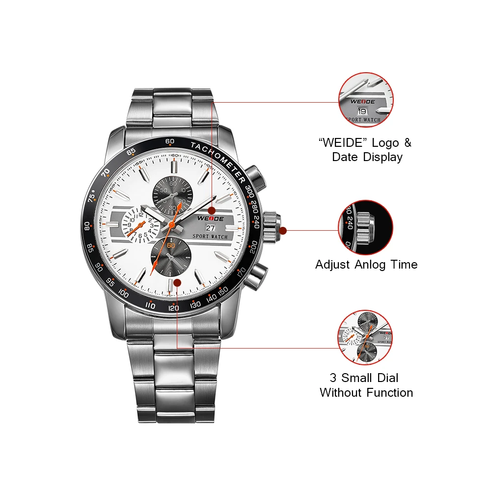 WEIDE 2017 Hot  Men Watches Top Brand Luxury Men Sports Men Analog Watch Waterproof Japan Movt Quartz  Stainless Steel  Clock