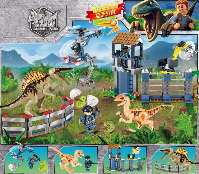 2019 Jurassic World Park Raptor Dinosaurs Spinosaurus Assault Military Set Building Blocks