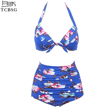 

TCBSG 2019 Unique Retro Bikinis High Waist Swimsuit Push Up Swimwear Women Plus Size Bathing Suits Printed Floral Bikini Set