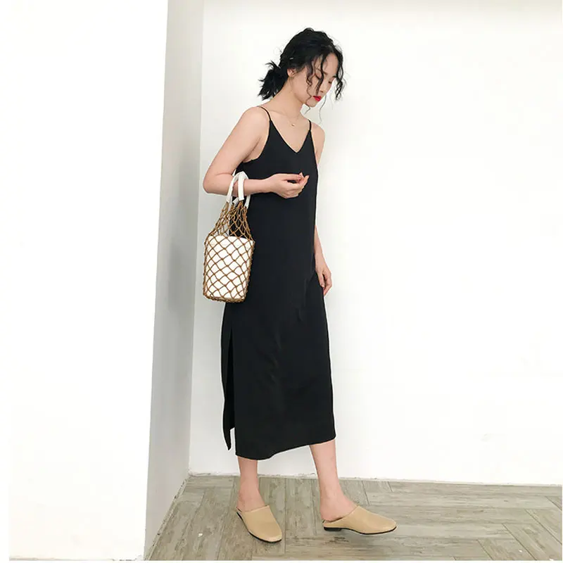 Skup Seksowna dekolt w szpic sukienka z nacięciem bocznym kobiety bez rękawów Off Shoulder Spaghetti Strap Vogue luźna seksowna klubowa elegancka sukienki kobieta 2019 Hot