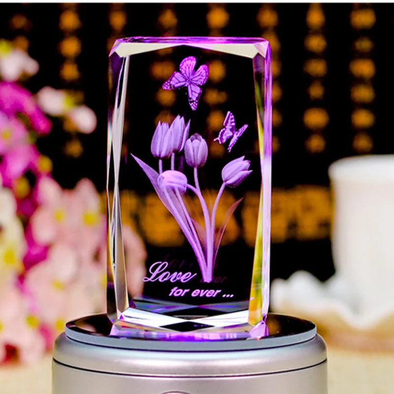 Хрустальный Ночной светильник с лазерной гравировкой в виде тюльпана, сменная светодиодная лампа, новинка, подарки