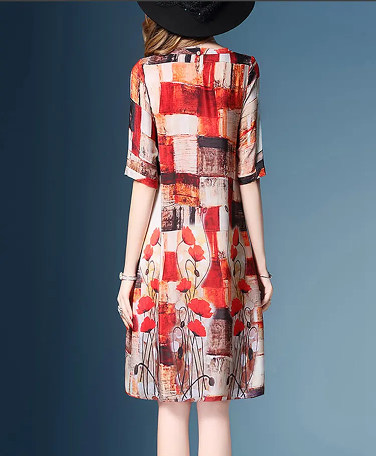 2018 New Arrival Women Dress Summer Fashion Print Vestidos Feminino Dresses Casual Vintage Silk Dress Ladies Robe Femme Ete (6)