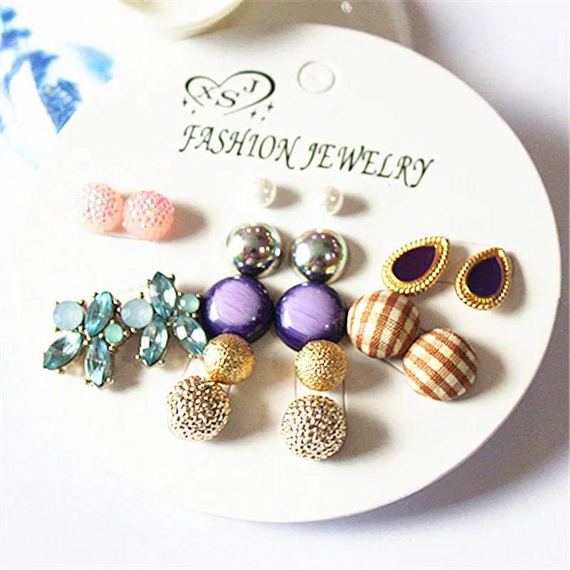 

New Design Fashion Women Jewelry Wholesale Girls Party Pearl Stud Earrings Beautiful 9 Pairs / Set Earrings Gifts Free Shipping