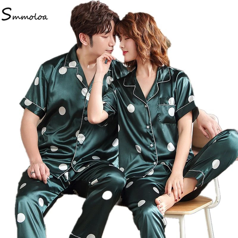 

Smmoloa Silk Pajamas for Woman Leisure Couple Casual Short Sleeve Sleepwear 2019