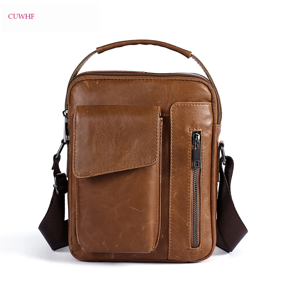 

CUWHF New retro casual men's shoulder bag leather men bag high quality men's Messenger bags Mini Bags Business Male Belt Pack