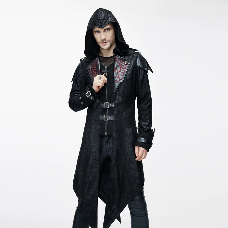 

Sorcerer Hooded Cloak Coat Men Jacket Long Trench Unisex Look Halloween Costume Male Stage Prom Party Business Costume
