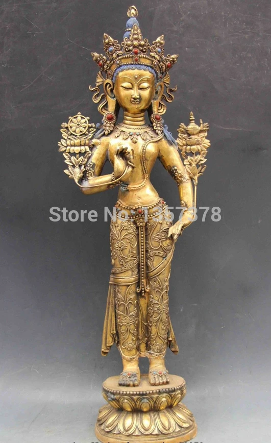 

shitou 0085 29 Chinese Buddhism bronze Gilt Lotus White Tara kwan-yin Goddess buddha Statue