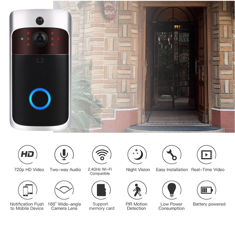 

Smart WiFi Video Doorbell Camera Visual Intercom with Chime Night vision IP Door Bell Wireless Home APP Control Security Camera