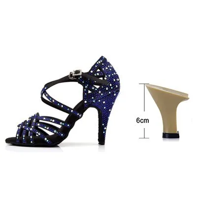 Ladingwu/Брендовая обувь для латинских танцев; женские туфли для бальных танцев; три цвета; большие и маленькие стразы; вечерние и свадебные туфли; zapatos de mujer - Цвет: Blue 6cm