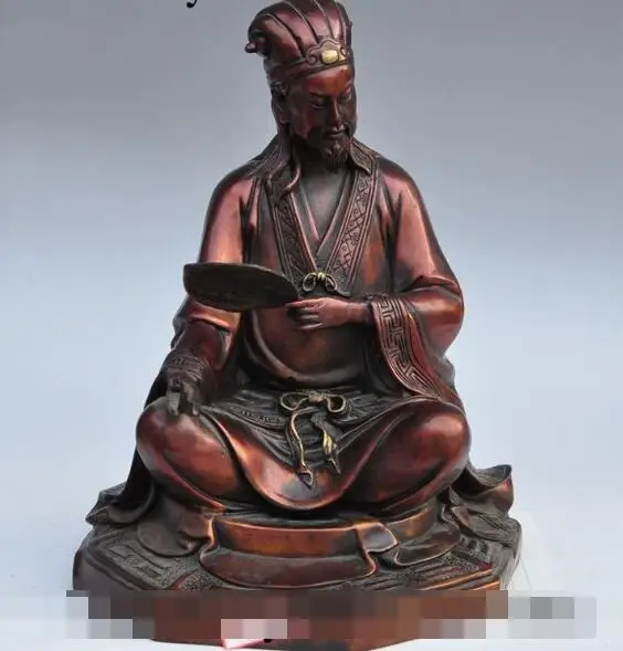 

S01275 13"china Bronze Three Kingdoms Famous Zhuge Liang KongMing Militarist art Statue (B0413)
