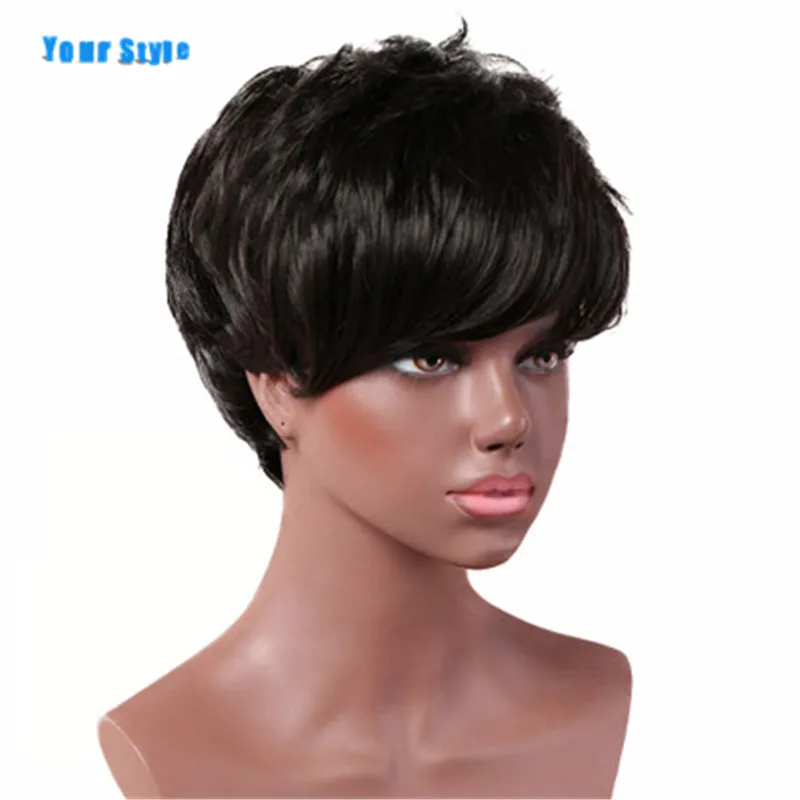 

Your Style Synthetic Short Pixie Cut Wigs With Bangs For Black Women Natural Hair Ladies Full Wig Female Heat Resisitant Fiber