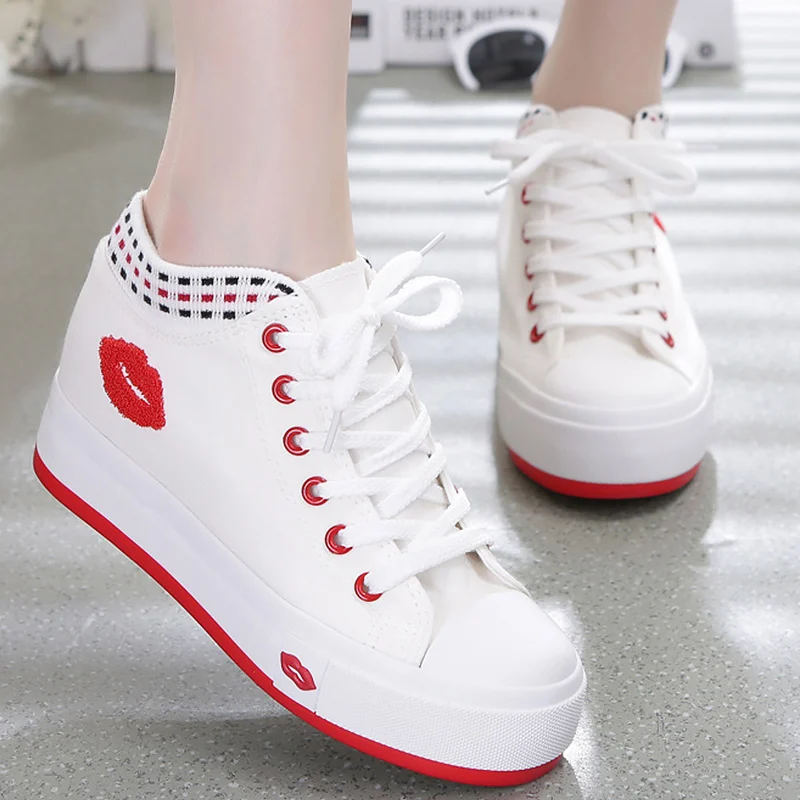 

Women canvas shoes shallow solid designer platform sneakers for girls height increasing hard-wearing women's casual shoes