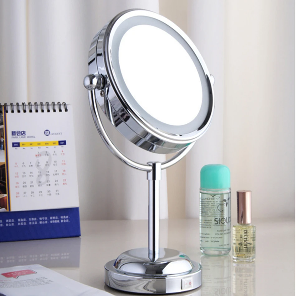 6 Inch Led Cosmetic Mirror with Light 1/3X Stainless Steel 3 pcs AA