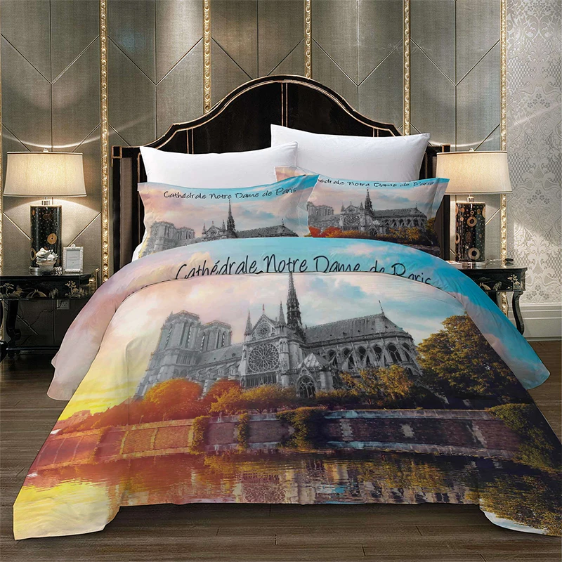 

BEST.WENSD Bedding set Notre Dame de Paris AU,US,EU,240*220/ 200*200cm Famous buildings Bedclothes 2/3pc Quilt cover pillowcases