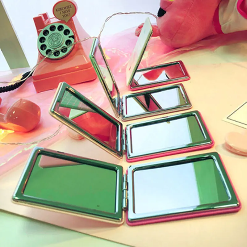 

HUAMIANLI Candy Color Metal Mirror Bird Square Folding Mirror Portable Double Side Make Up Mirror For Women/Girls 1PCS