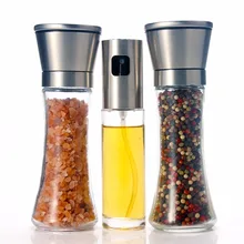 Мельница для соли и перца и оливкового масла опрыскиватель набор-высокие соль и перец шейкеры с регулируемой грубостью