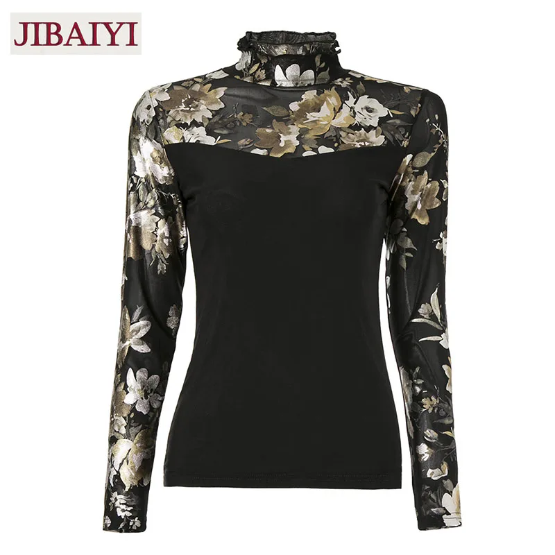 Cena Vintage dobry koszula kobieta wiosna zima 2018 bluzka skinny stretch mesh patchwork koszula gaza bluzki kobiet golfem koszule lady