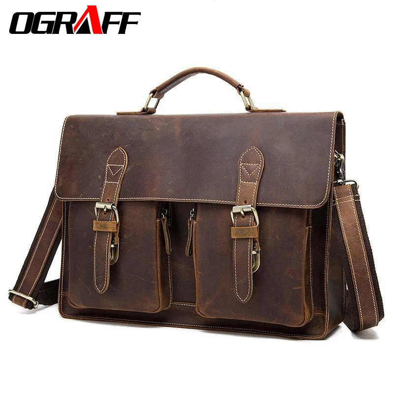 OGRAFF Genuine Leather Men Bag Handbag Men's Briefcases Male Messenger Shoulder Crossbody Bags Vintage Business Laptop Bag tote OGRAFF Genuine Leather Men Bag Handbag Men's Briefcases Male Messenger Shoulder Crossbody Bags Vintage Business Laptop Bag tote