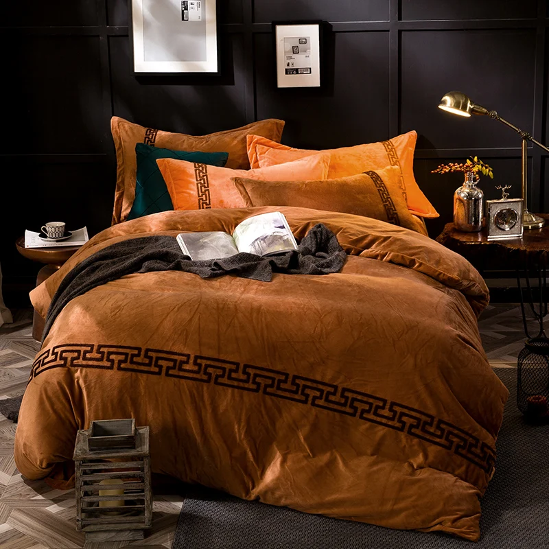 

Thcik Fleece King Queen Size Winter Style Modern Bedding Set 4Pcs Duvet Cover Bed Sheet Set Pillowcases Warm Soft Bedclothes