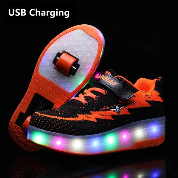 Heelies USB зарядка светодиодный Красочные Дети Мода кроссовки с два колеса роликовые коньки обувь для мальчиков и девочек - Цвет: jiandian Orange