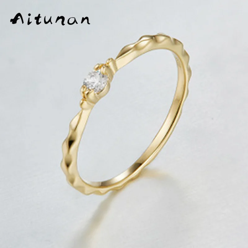 Simple CZ Cubic Zirconia 925 Silver Rings For Women Thin Stackable