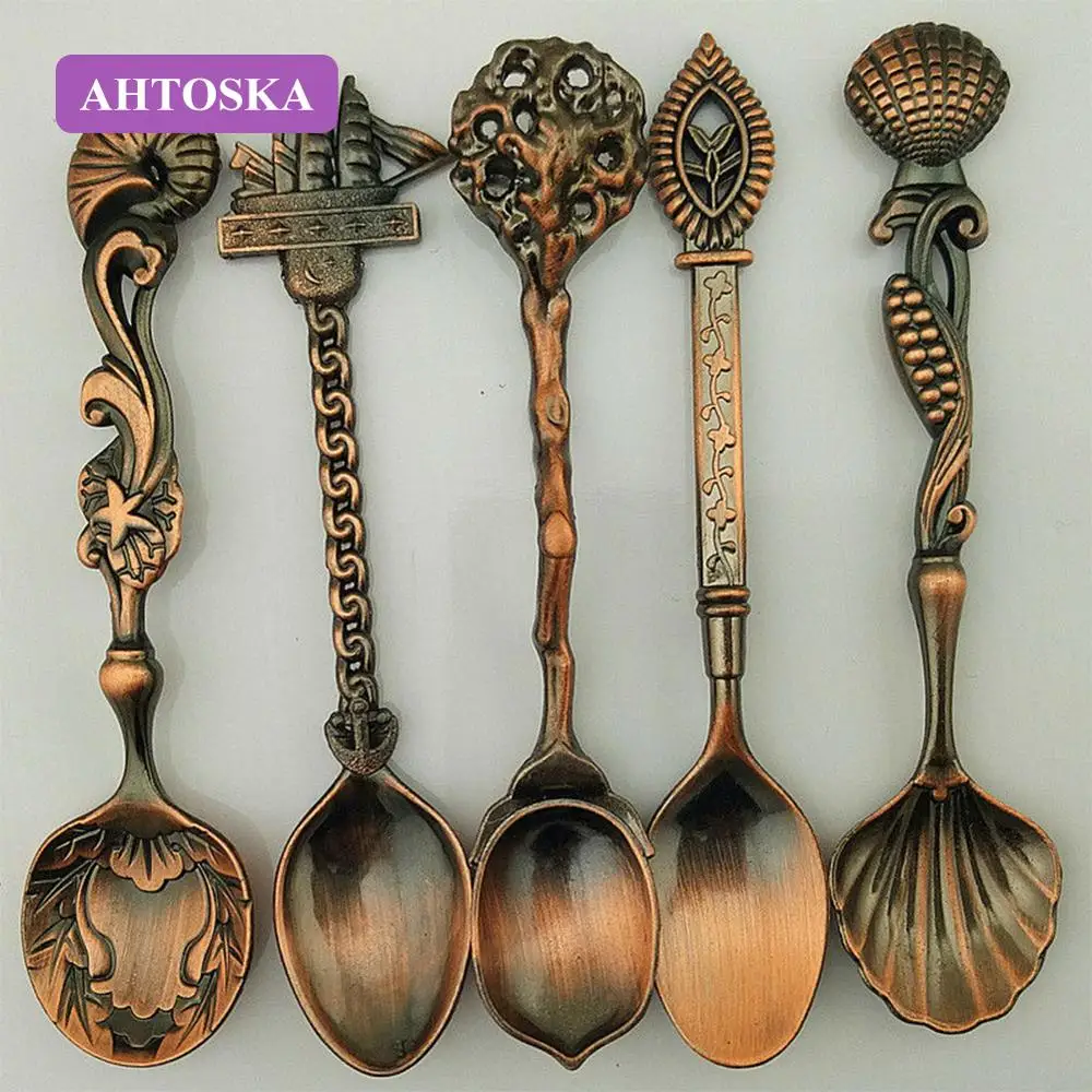 AHTOSKA 5 Шт./лот Модная Ложка Королевский Стиль Бронзовый Резный Малый Для Кофе