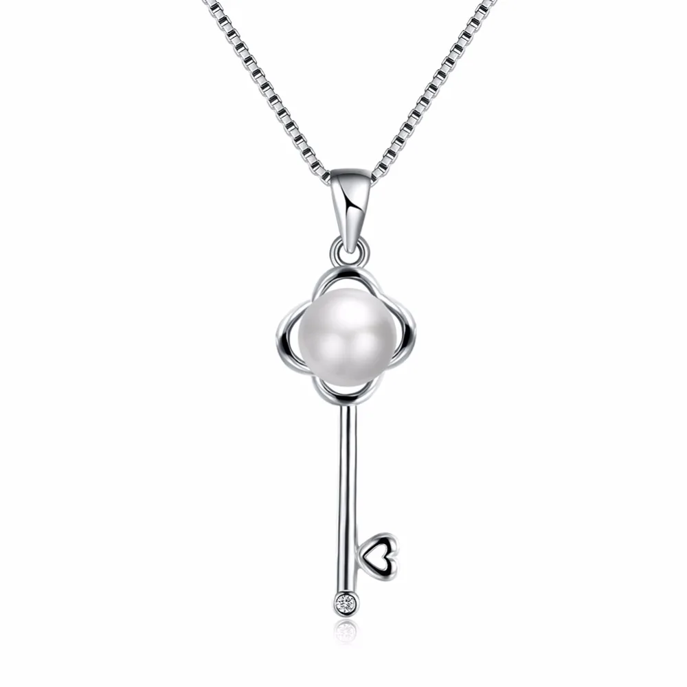 Ожерелье из стерлингового серебра 925 пробы жемчужное ожерелье Love Key кулон для