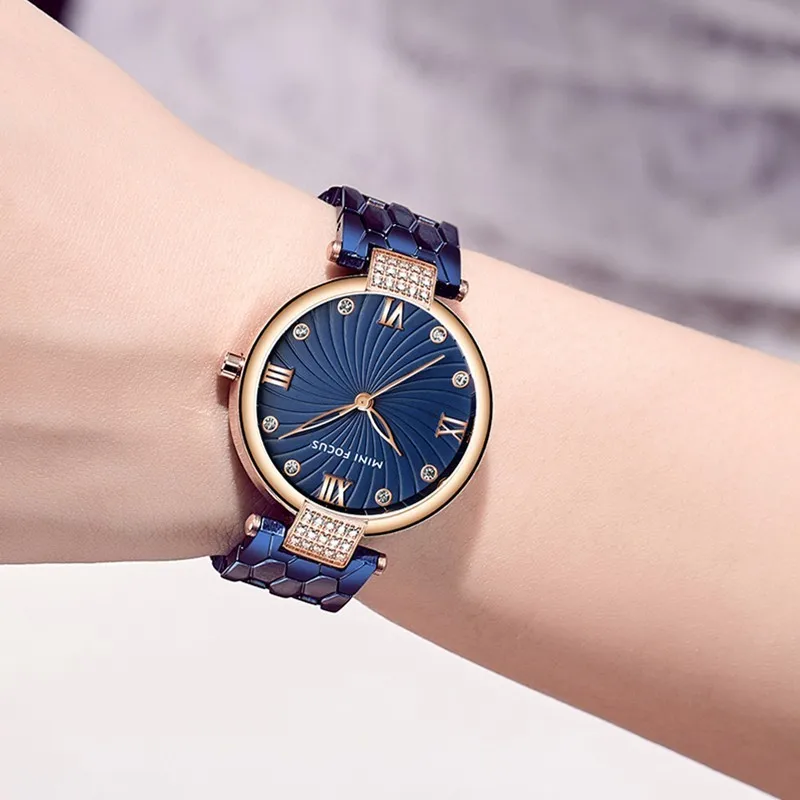 Часы MINIFOCUS с текстурой змеиной кожи из нержавеющей стали, модные дизайнерские брендовые роскошные женские часы, кварцевые Золотые женские часы