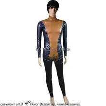 

Black And Transparent Brown Bichromatic Latex Catsuit With Back To Crotch Zip Rubber Bodysuit Overall Zentai Body Suit LTY-0097