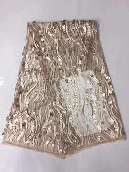 

latest 2019 African Mesh with gold line Lace fabric Embroidered 3D Applique French Sequins lace for Eveing Dresses