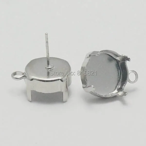 

Blank Round Deep Wall 4 Prongs Pins Bezel cups with Loop stud Earrings Post Findings Cabochon Bases Settings Silver Plated