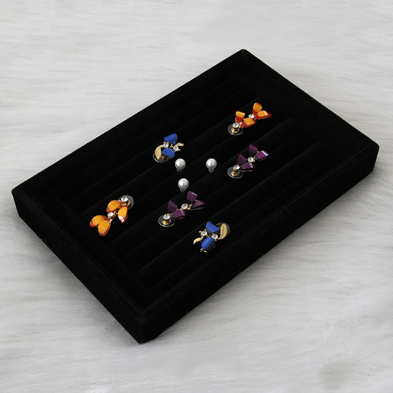JEWPAC Gray/Black/Rose red Velvet Jewelry Finger Ring Holder Tray Jewelry Display Stand Box For Shop Counter Jewelry Organizer