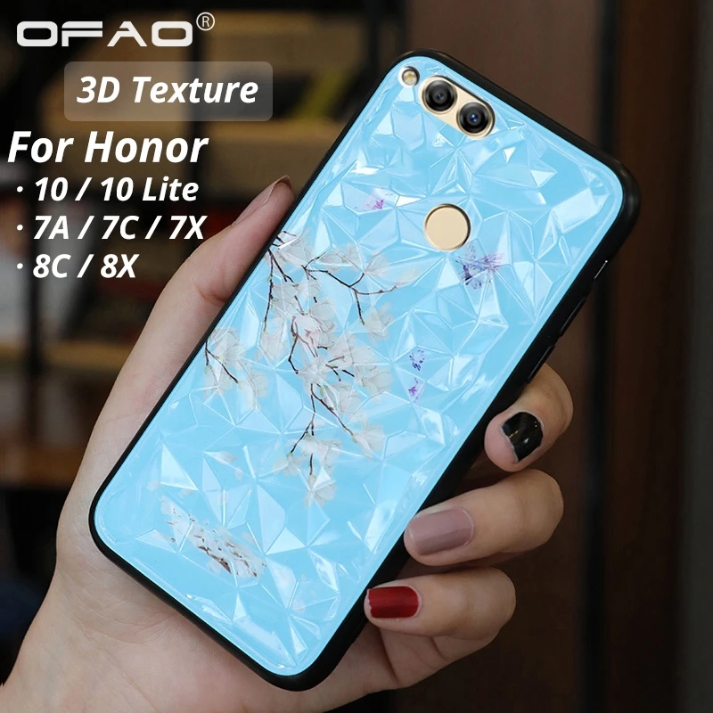 

3D Diamond Texture Flower Case For Huawei Honor 7A 7C 5.7" 7X 8C 8X 10 Lite Cases Rhombic silicon Cover Luxury Fundas Capa Coque