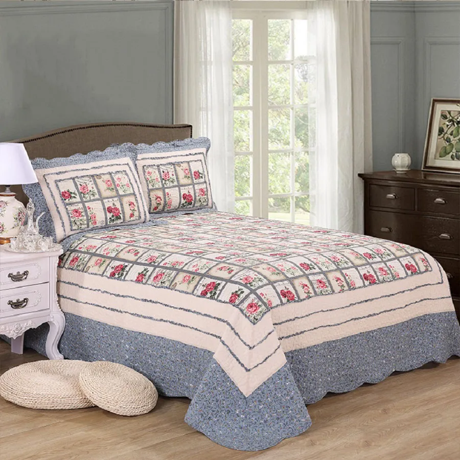 

Quality Floral Bedspread Quilt Set 3PCS/4pcs Quilted Cotton Quilts Bed Covers Duvet Cover King Size Bedding Coverlet