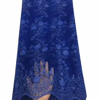

Blue African lace fabric high quality gold thread Nigerian French lace party Swiss lace wedding in Switzerland in 2019 popular