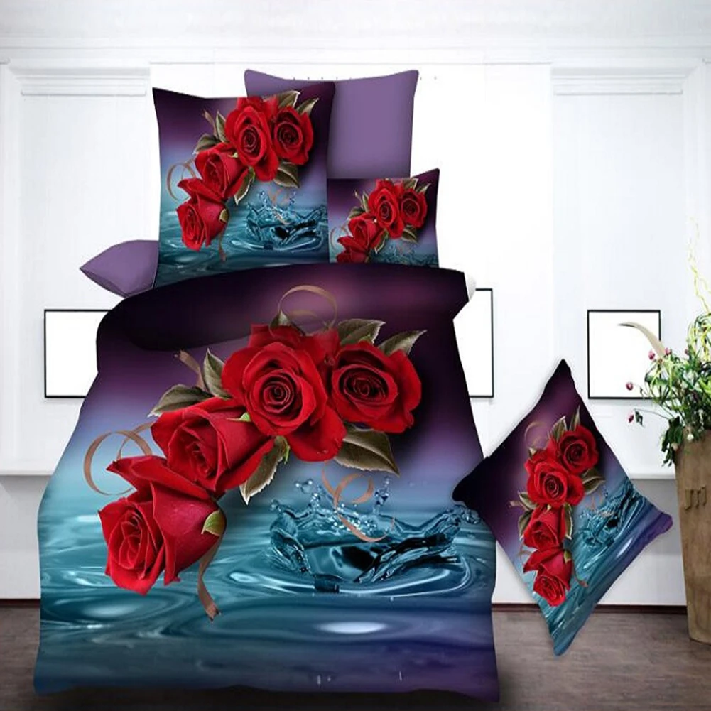 Стиль 2/3 предмета в комплекте, розы цветок 3D Постельное белье Пододеяльник Набор наволочек постельное белье Стёганые одеяла крышка queen Twin без Стёганое одеяло - Цвет: Rose 3D003