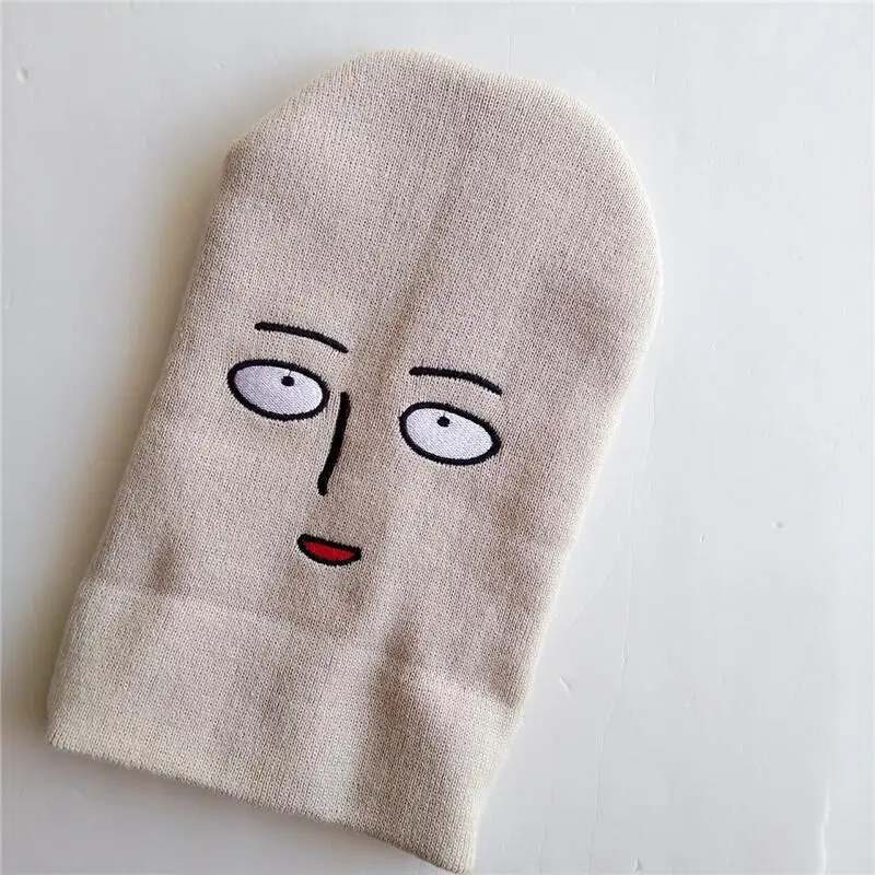 

SUOGRY Cute Funny One Punch Man Bald Saitama Knitted Hat Men Women Casual Winter Warm Cartoon Party Face Mask Beanies Gifts