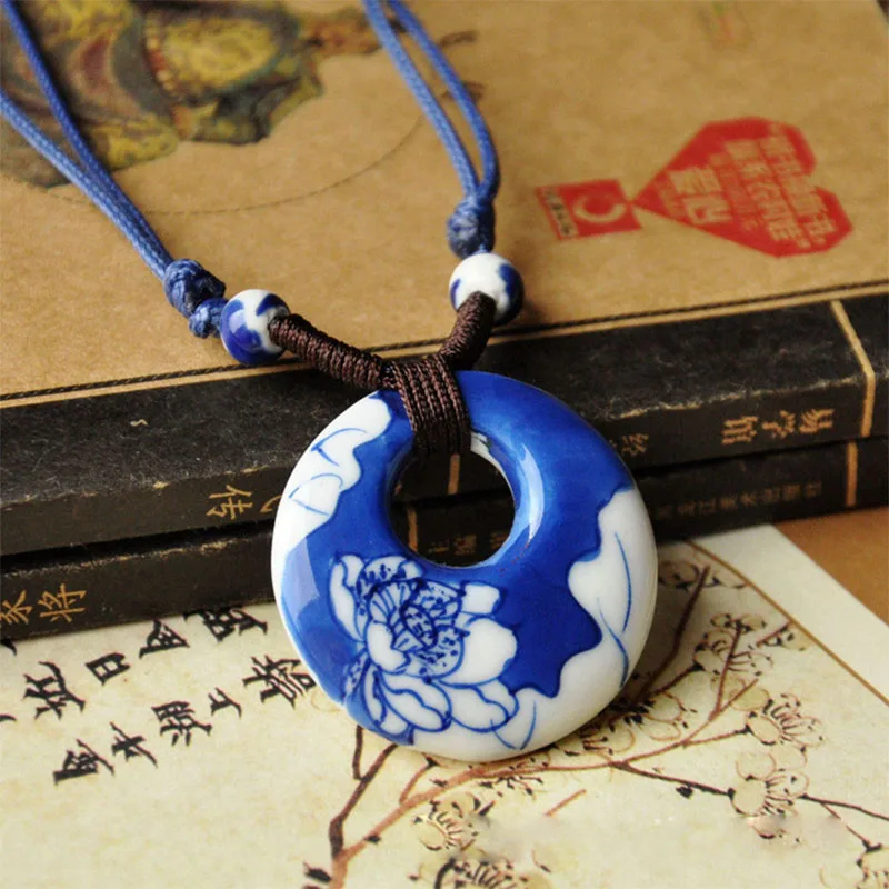Ethnic Style Long Necklace Women Men Jewelry Statement Ceramic Beads Pendants Rich Peony Necklaces Charm Choker Sweater Chain | Украшения и