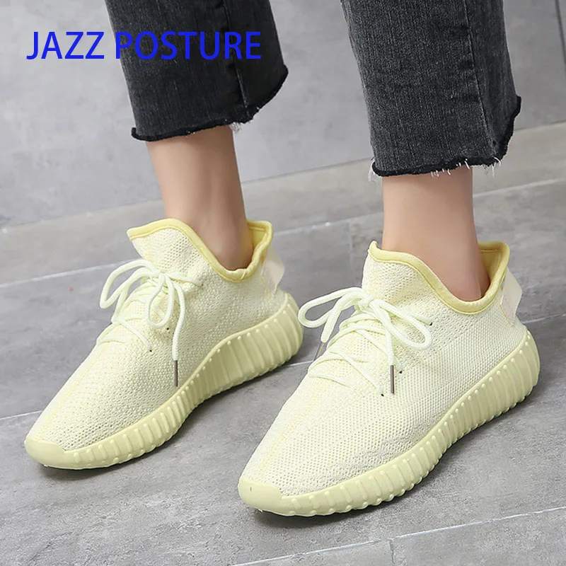 

Luxury Women's Shoes Casual Fashion Sneaker Flat Platform Stretch Fabric Ladies Shoes 2019 New Mesh Lace-up High Quality y056