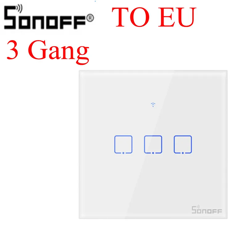 Sonoff T0 US/UK/EU Стандартный 1/2/3 Wi-Fi настенных выключателей eWeLink голосового дистанционного управления работает с Alexa Google Home - Комплект: T0 EU 3 Gang-TX