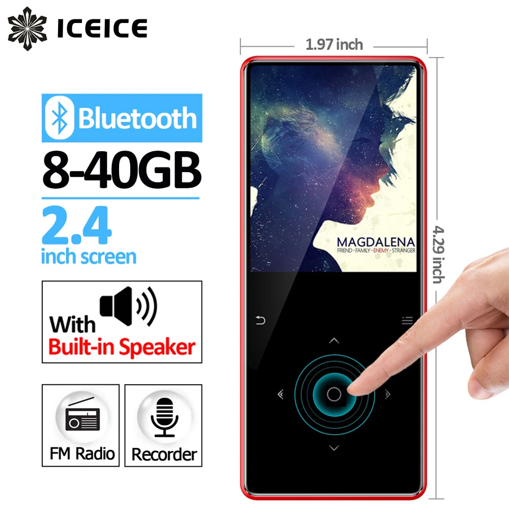 

ICEICE MP4 Player Bluetooth with Speaker MP3 MP4 Music Player Portable MP 4 Media Slim 2.4 inch Touch Keys FM Radio Video Hifi
