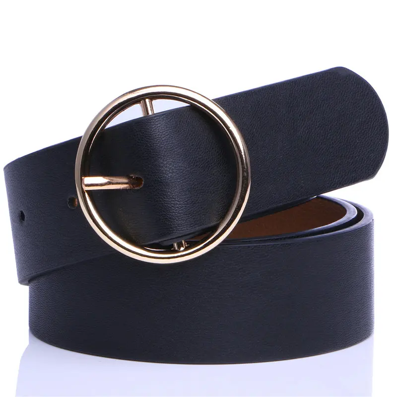 OULYLAN Round Metal Buckle Belt for Women Retro Circle Zinc Alloy Pin