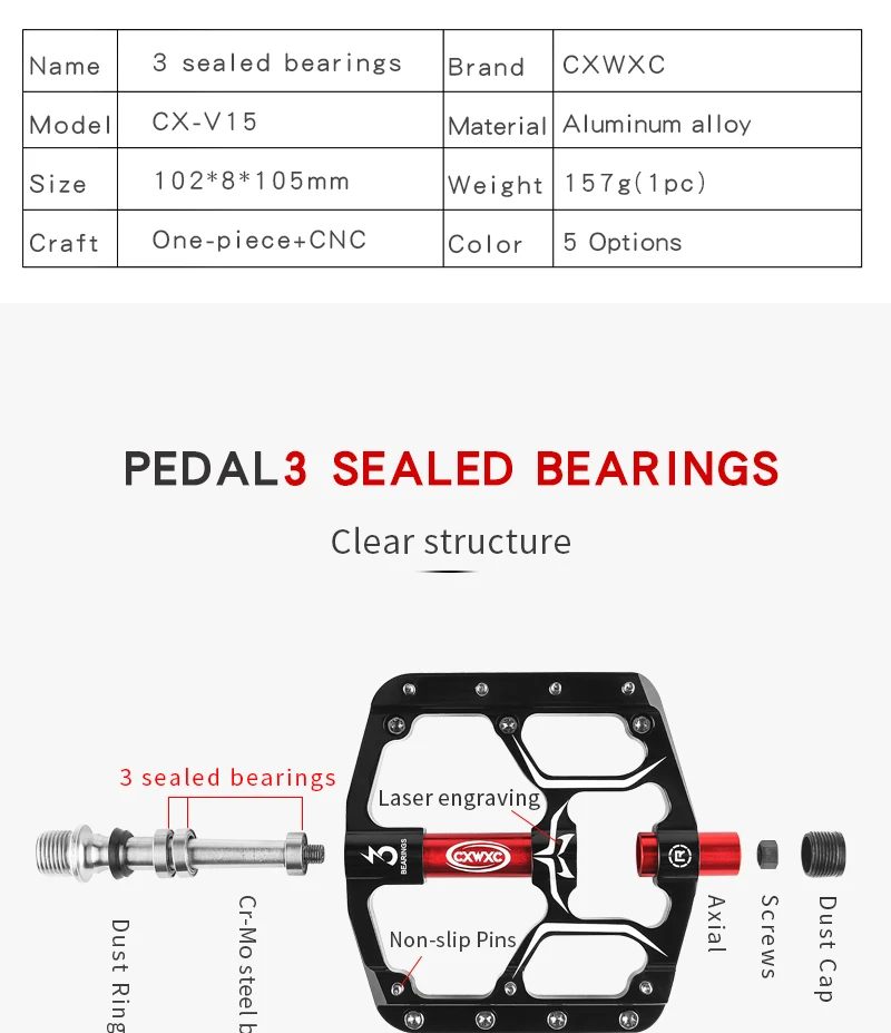 CXWXC Cr-Mo Axis велосипедные педали, для MTB Road 3 герметичные подшипники педали, широкая платформа противоскользящие педали велосипедные аксессуары