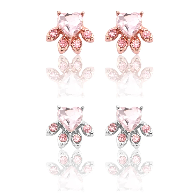 

Fashion Creative Cartoon Cute Animal Footprints Earrings Cat Claw Earrings Pink Crystal Zircon Cat Paw Print Cat Earrings Gift